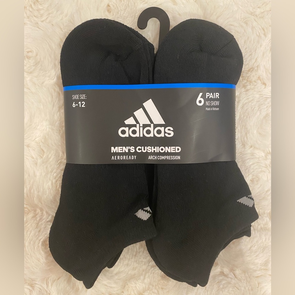 NWT ADIDAS Men’s Cushioned Arch Compression No Show Socks 6-Pair Size 6-12 BLACK